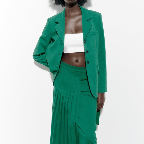 Zara Wool Blend Straight Cut Green Blazer 3 Button - Picture 2 of 15